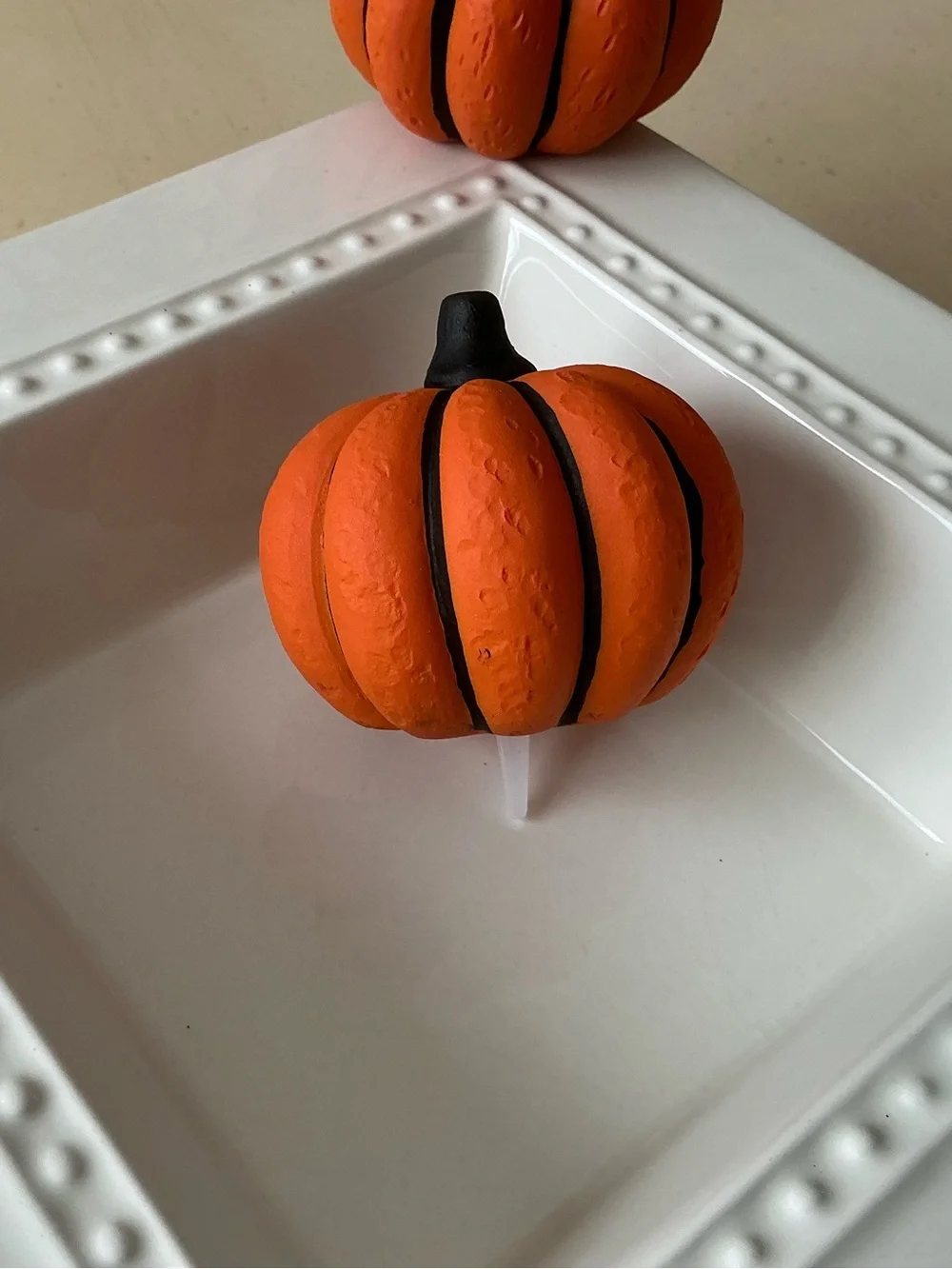 Orange Halloween Autumn Pumpkin Platter Decoration - Black Stripes